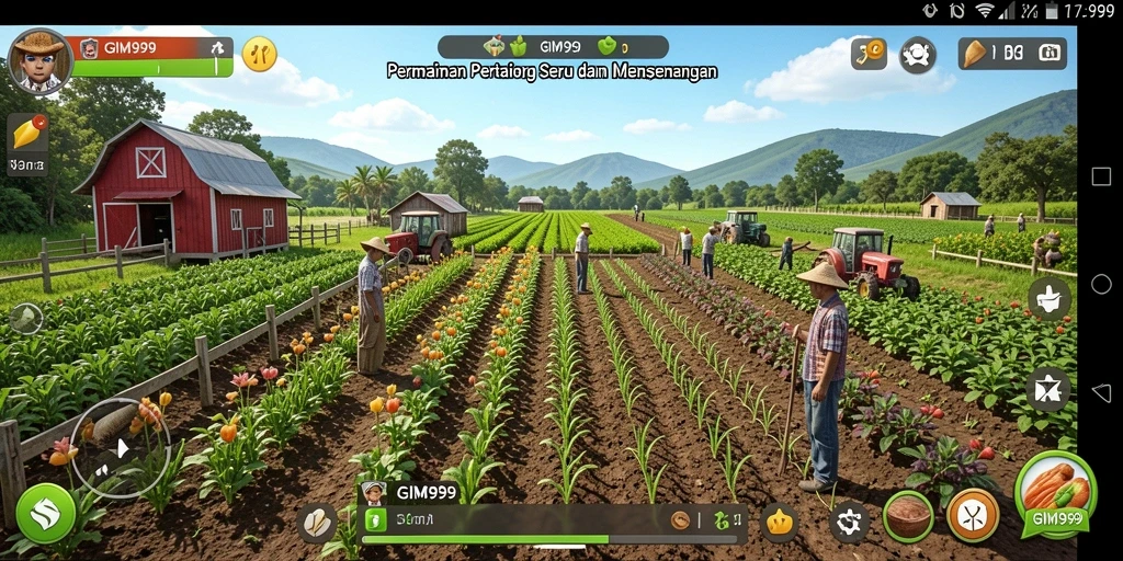 Tampilan gameplay GIM999 yang menggembirakan saat bertani.