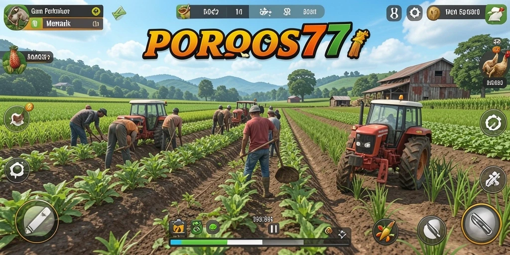 Screenshot gameplay POROS77 menampilkan aktivitas bertani yang seru.